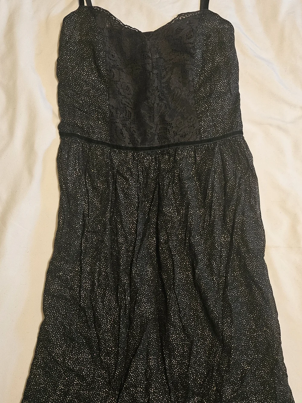 Free People Vintage Y2K Glitter Lace Sparkle Black Mini Cocktail Dress Size 8